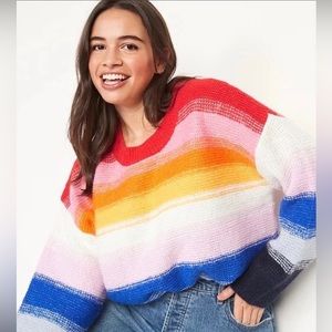Old Navy Rainbow Striped Oversized Crew Neck Sweater Size L
